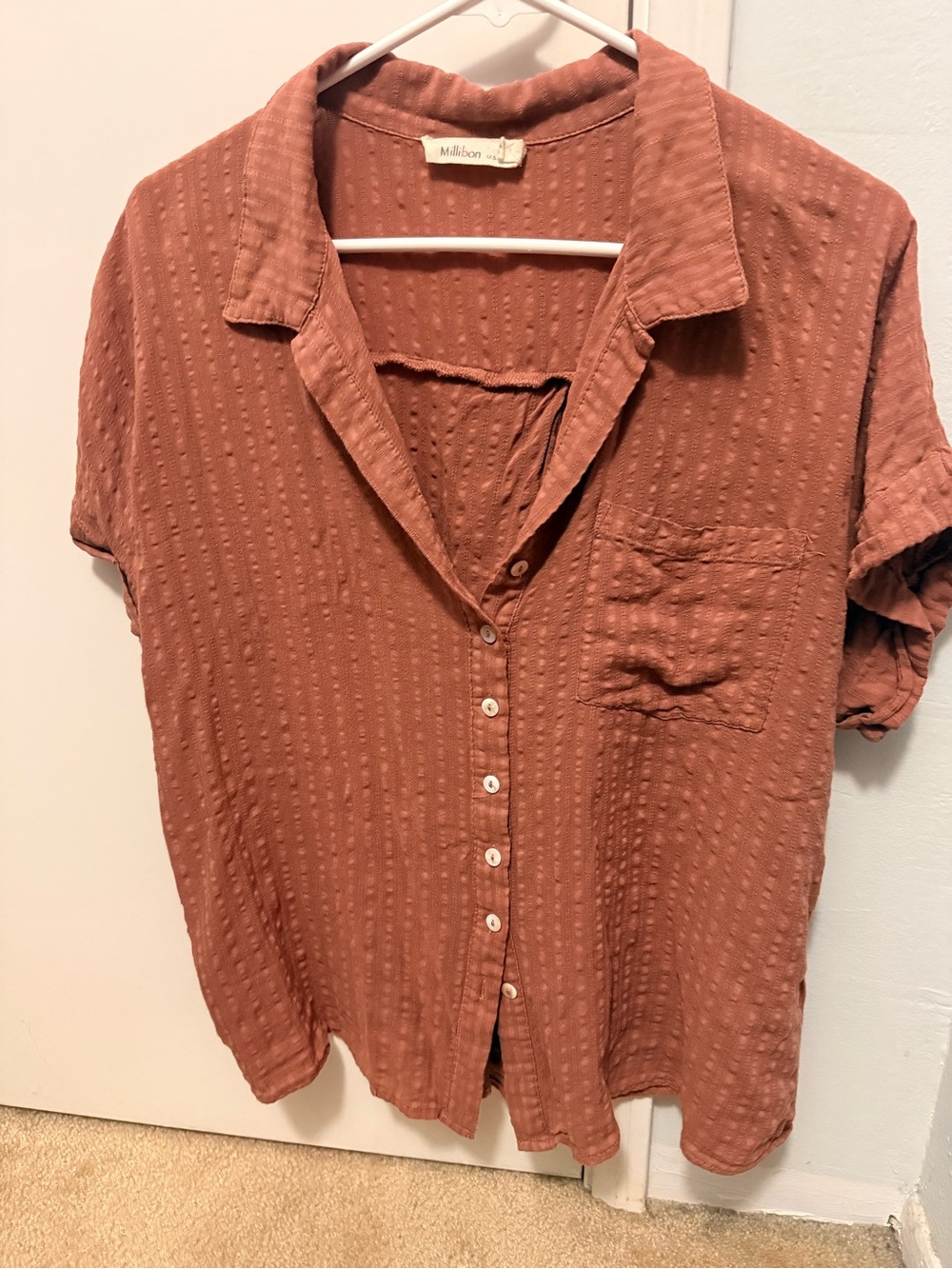 Millibon Short-Sleeve Button-Down Shirt in Rusty Terracotta